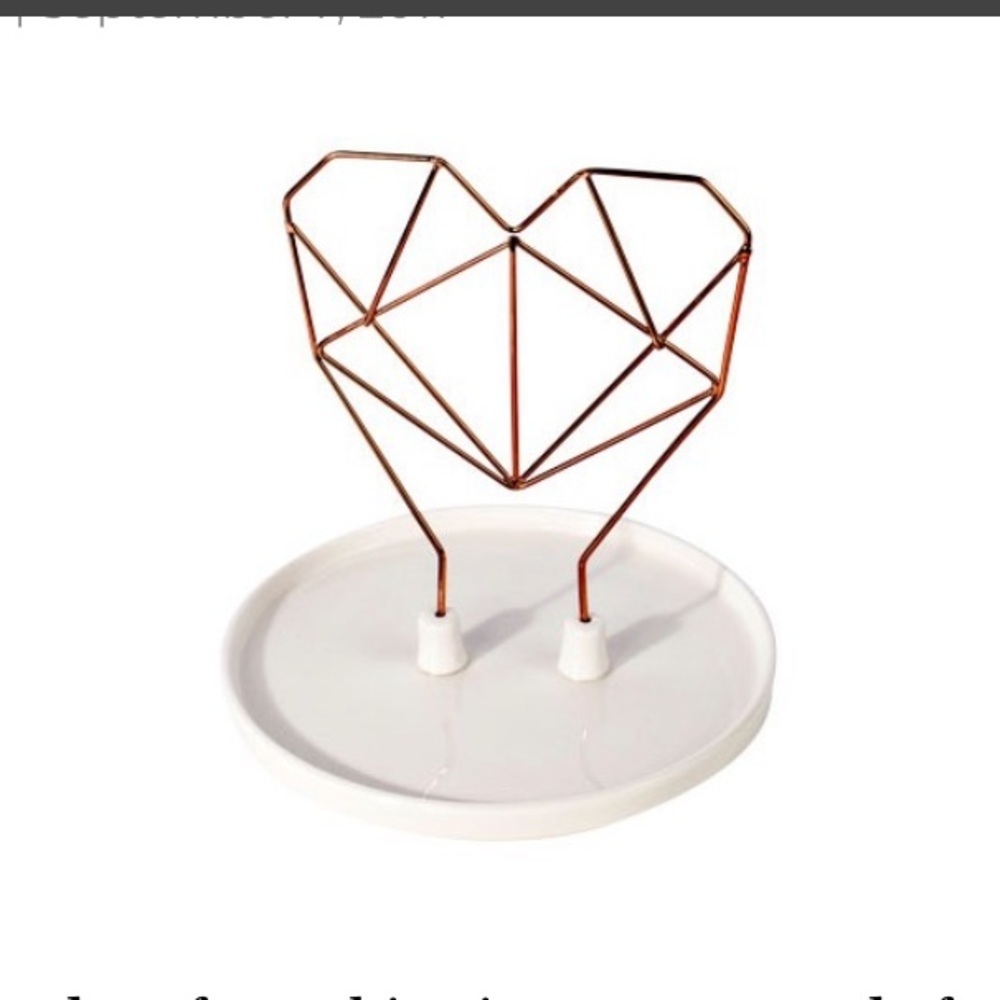 New Imm Living COXET WIRE HEART CERAMIC JEWELRY HOLDER